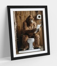 Listing image for BIGFOOT SITTING ON A TOILET BATHROOM DECOR FRAMED WALL ART POSTER PRINT 4 SIZES
