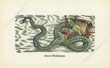 Listing image for Antique print GREAT SEA SERPENT ATTACKS SHIP Gessner 1598 wall art gift poster