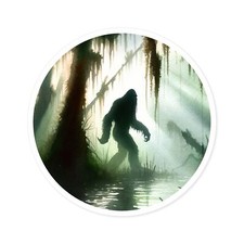 Listing image for Skunk Ape in Swamp Round Stickers, Indoor/Outdoor, Cryptid Memorabilia