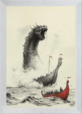 Listing image for Sea Serpent Attack Framed Wall Art Poster Canvas Print Picture