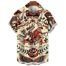 Listing image for Mens Button Down Jackalope Rider Cowboy Tattoo Hawaiian Top Novelty Summer Shirt