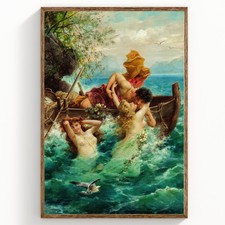 Listing image for Hans Zatzka Art Print Mermaid Siren Sea Mythology Fisherman Fantasy Wall Decor