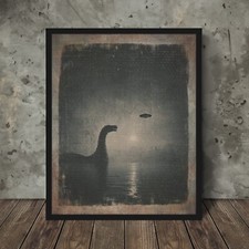 Listing image for Loch Ness Monster UFO Wall Art, Nessie Moon Alien Poster, Cryptid Nautical Decor