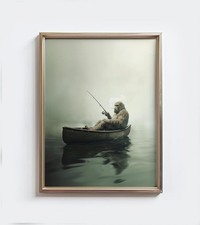 Listing image for Bigfoot Fishing Wall Art, Funny Sasquatch Lake House Poster, Cabin Fisher