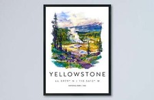 Listing image for Yellowstone Watercolor Poster Yellowstone Travel Print Yellowstone Wall Art