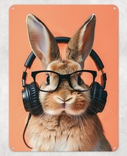 Listing image for Bunny Headphones & Glasses Metal Poster Wall Tin Sign Man Cave Shed Home Plaque