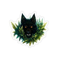 Listing image for Menacing Dogman in Foliage Transparent Outdoor Sticker, Cryptid Memorabilia